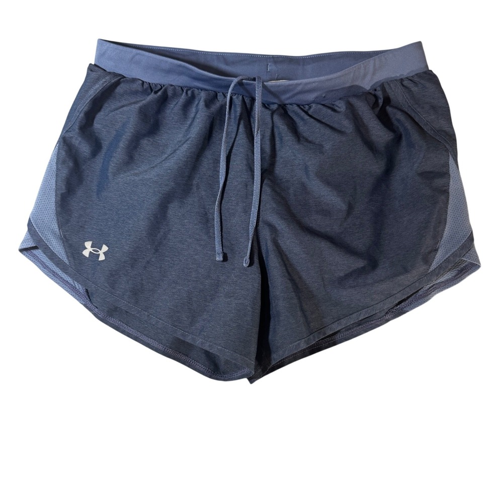 Under Armour Womens HeatGear Running Shorts Blue Heathered Mesh Panels Size M